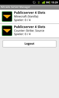 Nitrado Gameserver App Serverübersicht